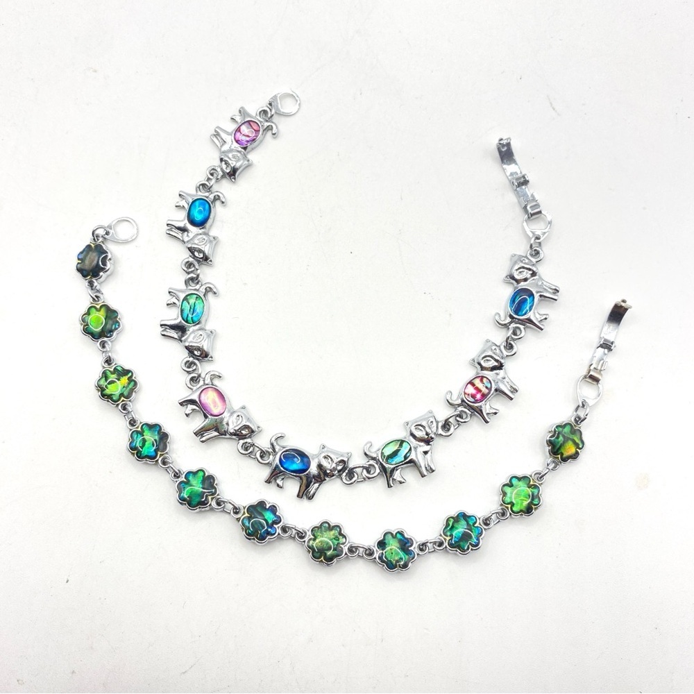 PAUA Shell Bracelets Multi-Colored Cat Bracelet Blue Shell Bracelet Set of Two